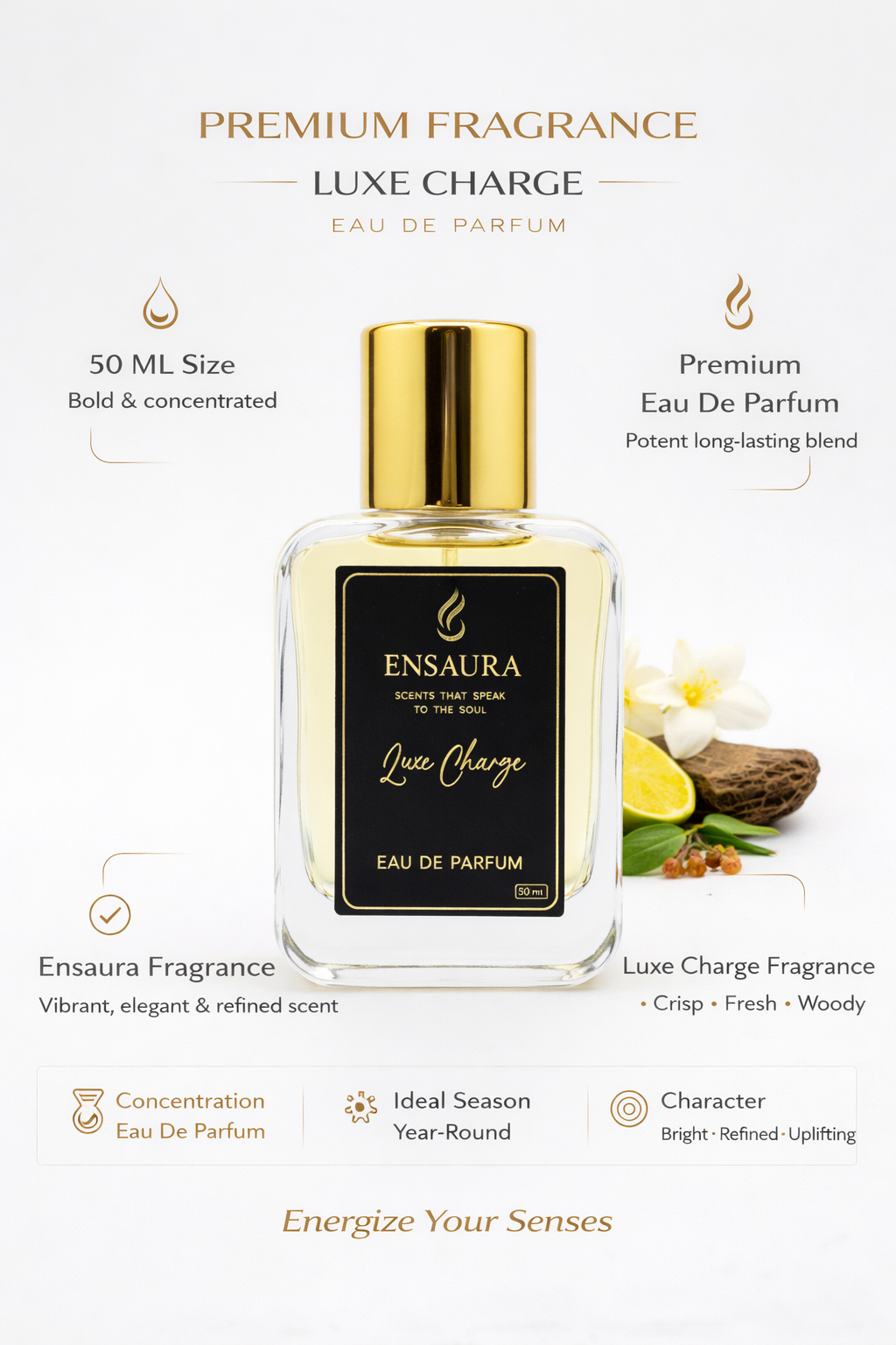 Luxe Charge Eau De Parfum – Amber Woody Long Lasting Luxury Perfume - Image 2