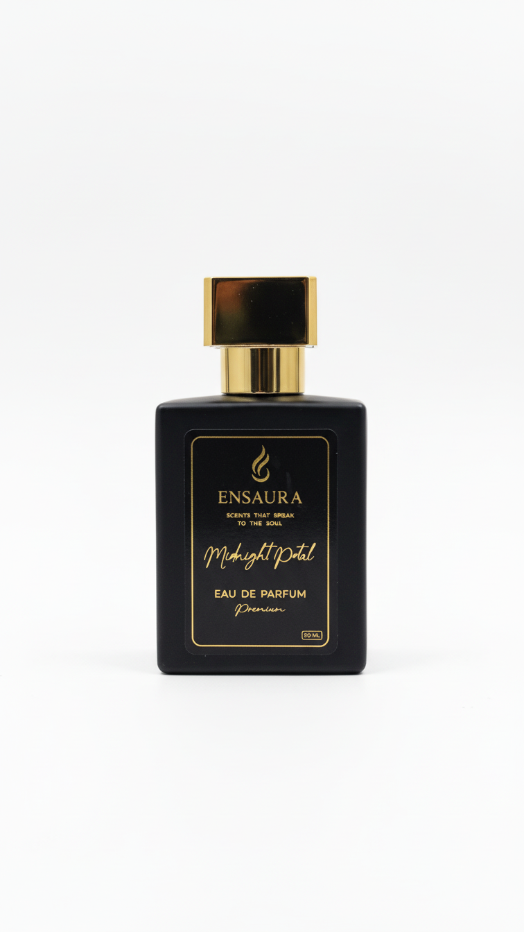 Ensaura Midnight Petal cigar perfume for men smoky woody fragrance bottle
