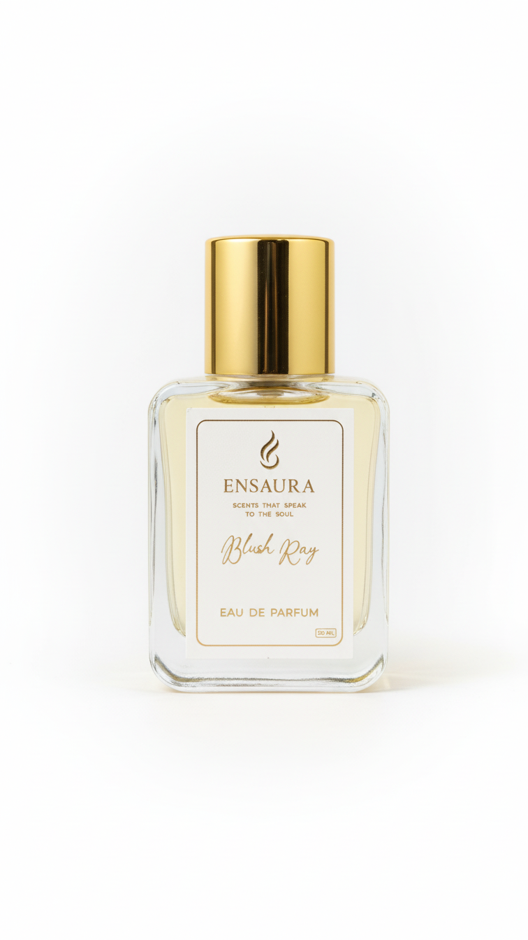 Ensaura Blush Ray perfume bottle fruity floral long lasting fragrance